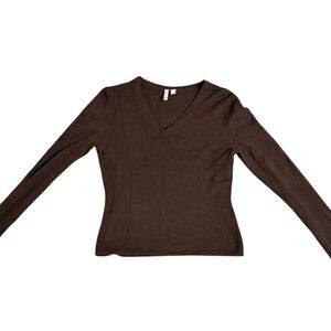 Bloomingdales Cashmere Sweater Womens Medium Brown V-Neck Long Sleeve Pullover